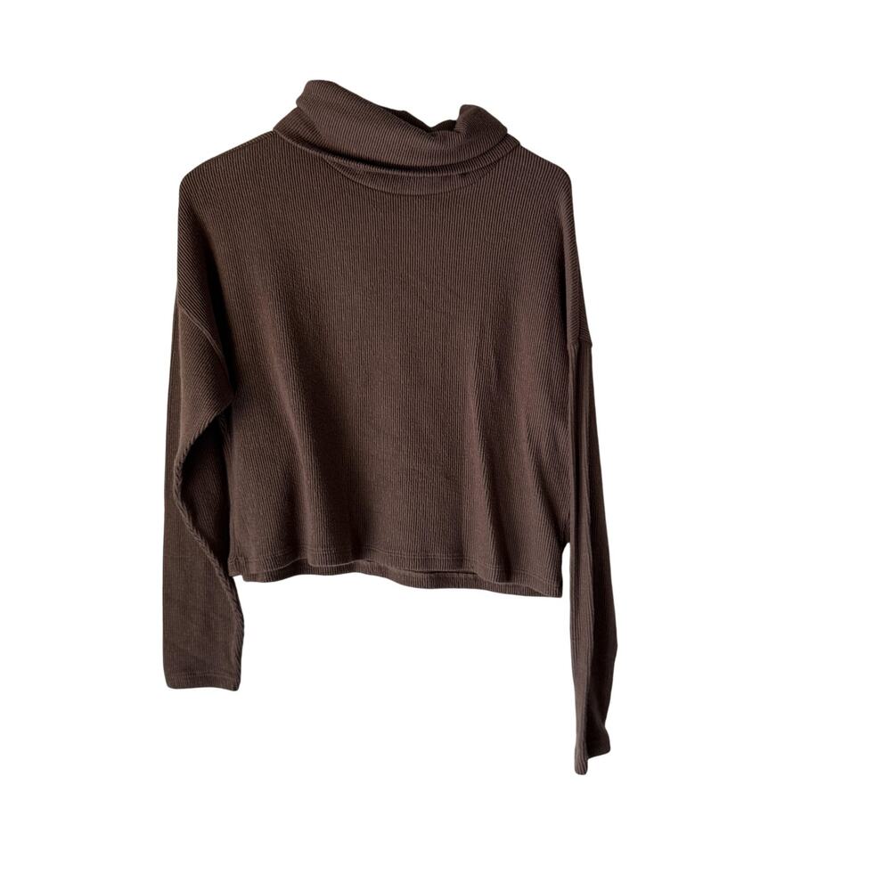 Gaze Sweater Y2k‎ Small Brown Ribbed Knit Turtleneck Long Sleeve Cropped Top